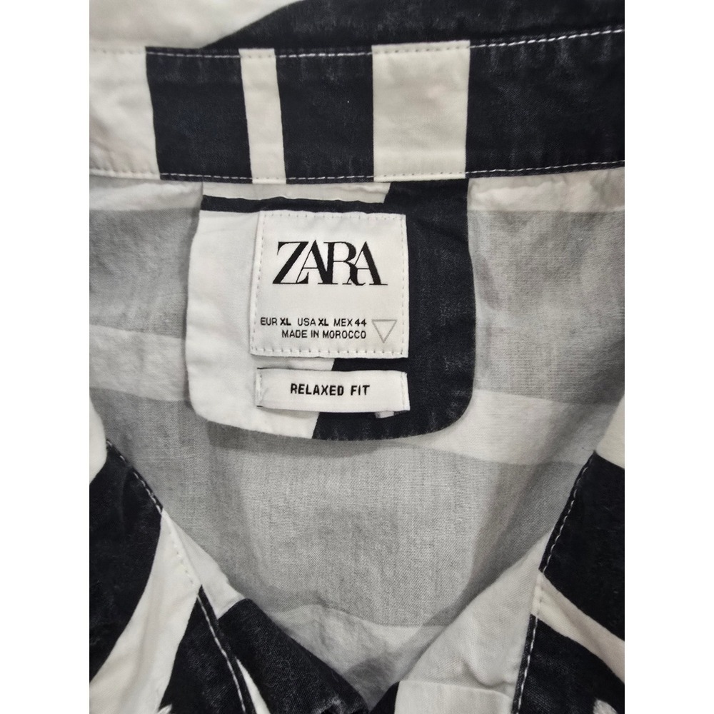 Zara Mens Short Sleeve Button Up Shirt Black White Geometric Abstract Print XL - Picture 2 of 2
